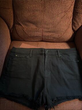 7 For All Mankind Black Frayed Hem Jean Shorts
